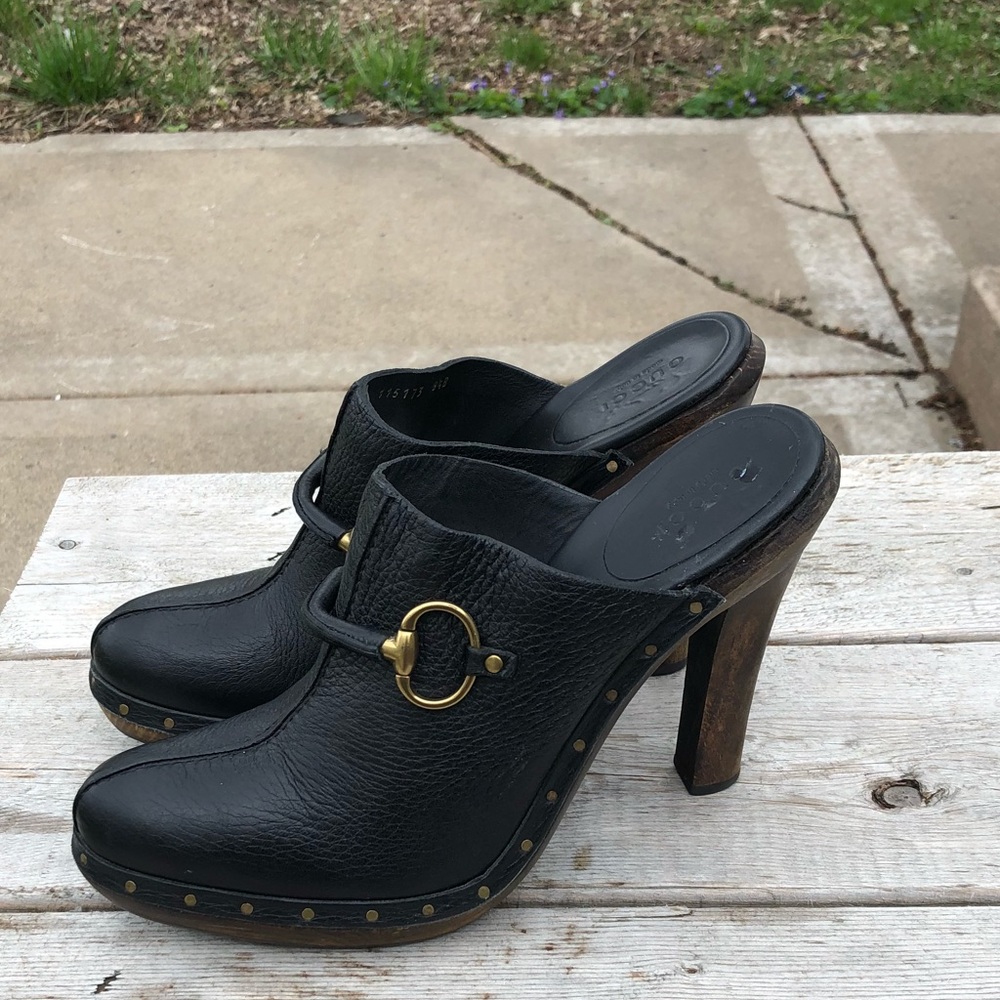Gucci Horsebit Clogs 8.5 Black Shoes Vintage Mules - Picture 8 of 14